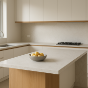 Light Carrara-style engineered stone benchtop in a modern Australian kitchen