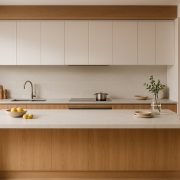 Light veined engineered stone benchtop colour in a modern Australian kitchen