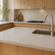 Modern kitchen with Essastone Verona Mist benchtop installed