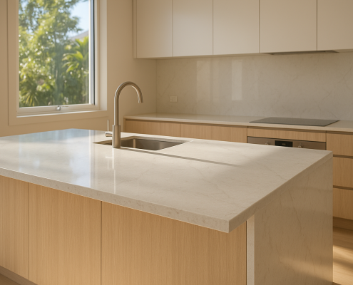 Installed Caesarstone benchtop in a modern Gold Coast kitchen