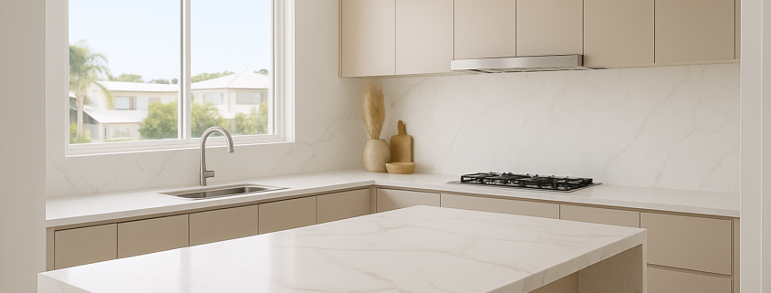 Essastone Unique Calacatta benchtop installed in a modern Gold Coast kitchen