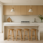 Modern Gold Coast kitchen with engineered stone benchtop and waterfall island