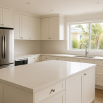 Light engineered stone benchtop on a modern Australian kitchen island