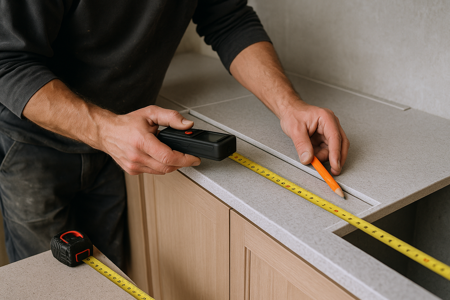 Templating and measuring for a stone benchtop installation