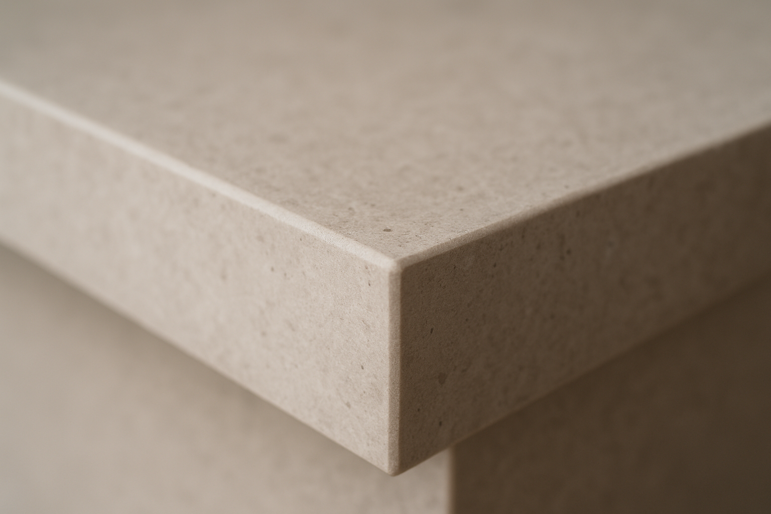 Close-up of a 40mm mitred stone benchtop edge profile
