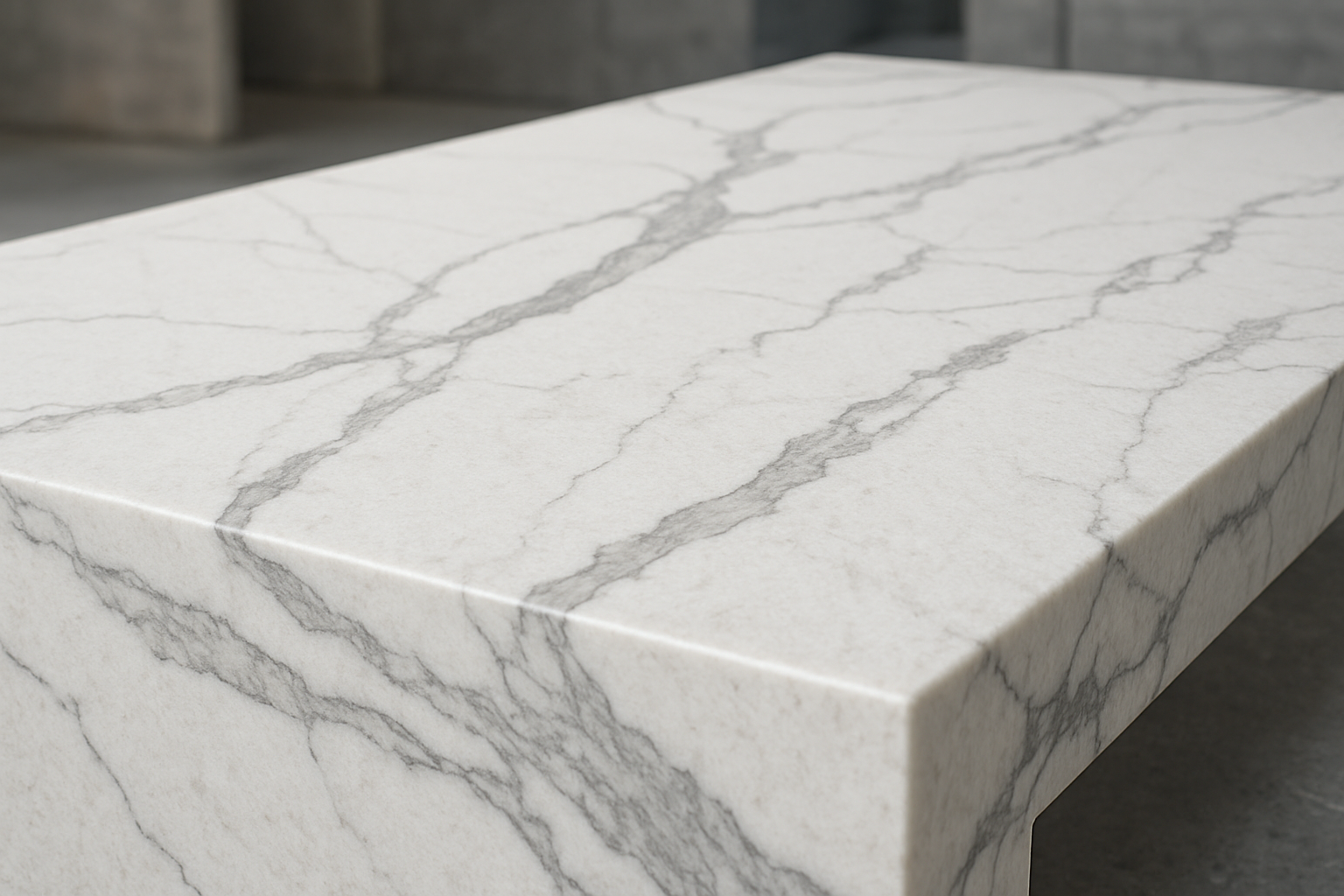 Close-up of Essastone Unique Calacatta benchtop surface showing veining