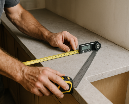 Stone benchtop templating and measuring on site
