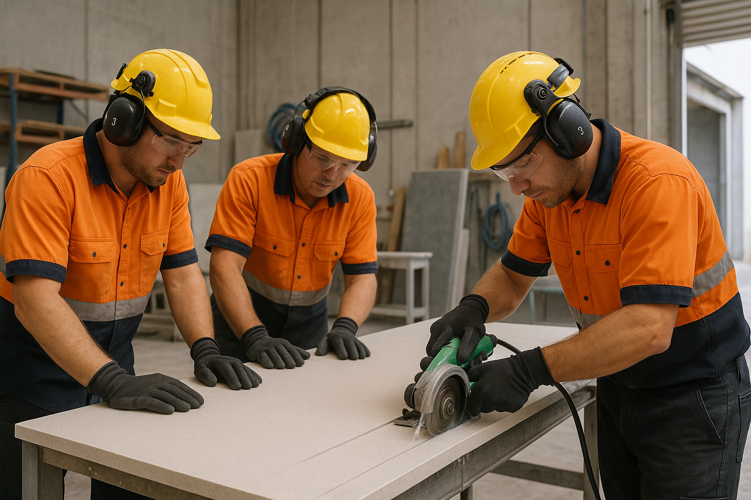 SEQ Stone team fabricating Essastone benchtop