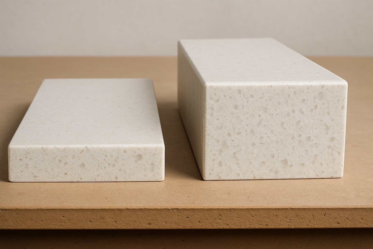 20mm and mitred 40mm engineered stone edge thickness comparison