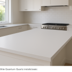 Alpine White Quantum Quartz benchtop installed in a modern kitchen