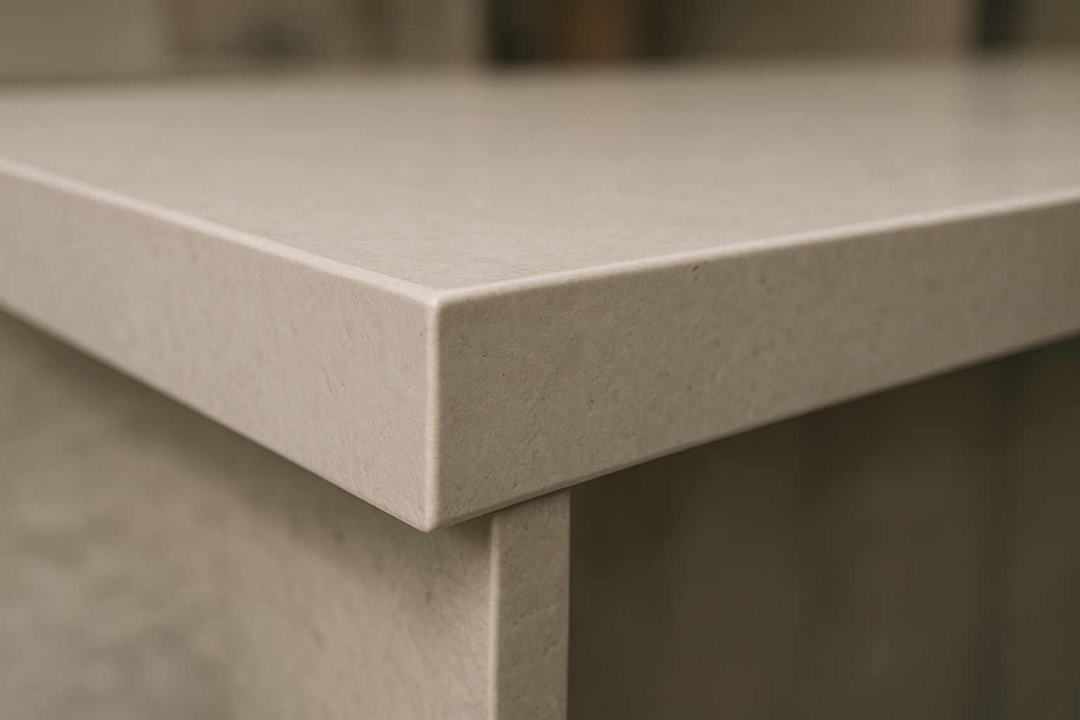 Close-up of a mitred edge detail on an engineered stone benchtop