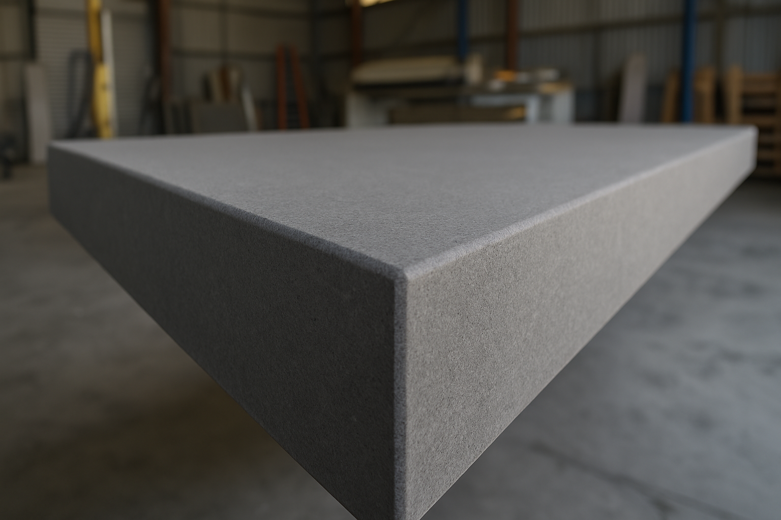 Ash Grey Quantum Quartz slab with matte finish and edge profile