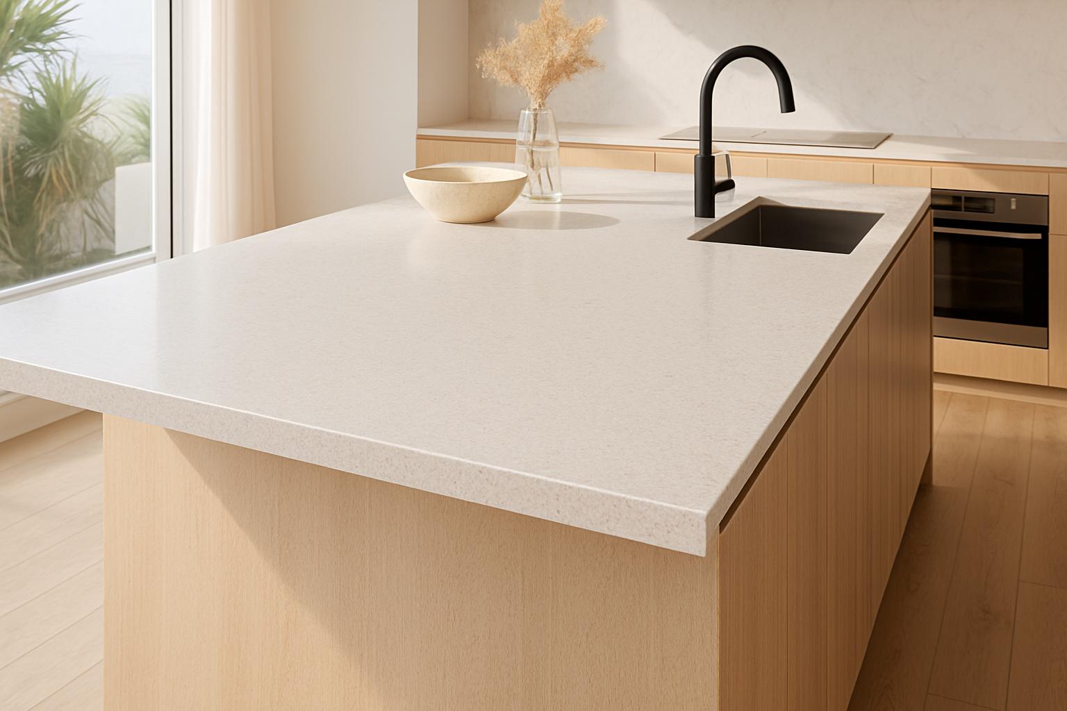 Installed Caesarstone quartz kitchen benchtop Gold Coast