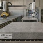 Close-up of YDL 3002 stone surface being precisely cut in a professional Gold Coast stone workshop