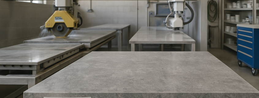 Close-up of YDL 3002 stone surface being precisely cut in a professional Gold Coast stone workshop